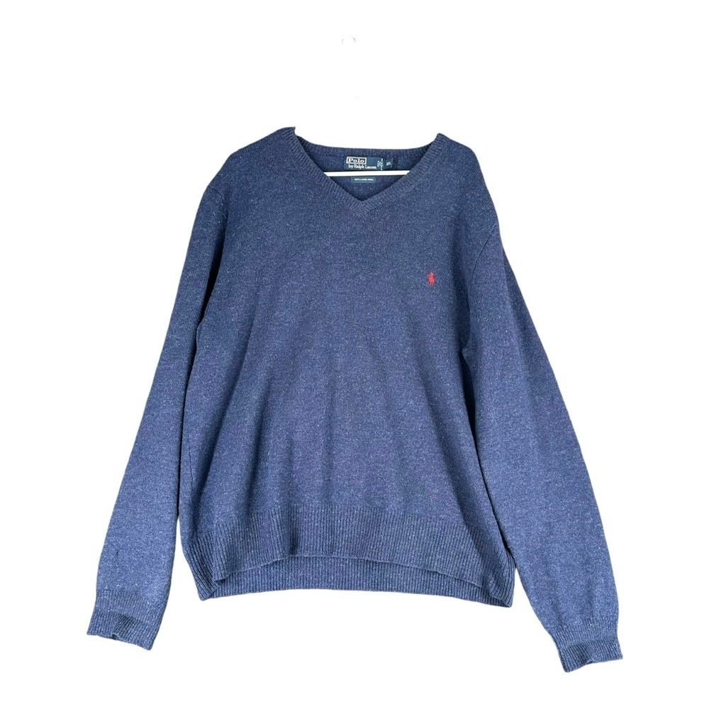 Polo Ralph Lauren Men’s XXL Blue V Neck 100% Lambswool Sweater Vintage Preppy‎